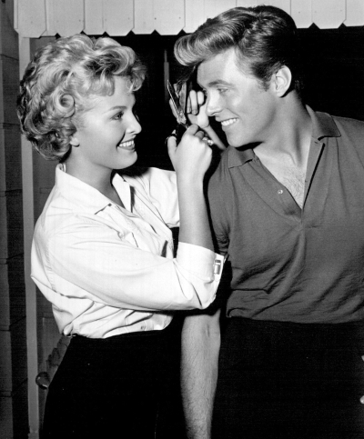 Marianne-Gaba-with-Edd-Byrnes-from-TV-show-77-Sunset-Strip.-Gaba-was-a-guest-star-on-the-show-and-requested-a-lock-of-22Kookies22-hair-to-which-Byrnes-obliged-January-1960